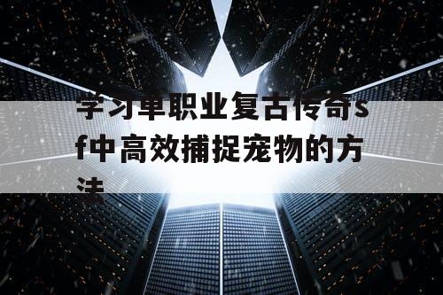 学习单职业复古传奇sf中高效捕捉宠物的方法 学习单职业复古传奇sf中高效捕捉宠物的方法